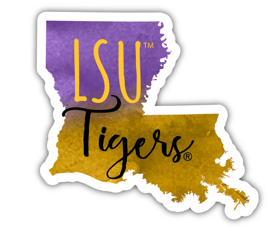 LSU Tigers 4-Inch Watercolor State Shaped NCAA Vinyl Decal Sticker for Fans, Students, and Alumni