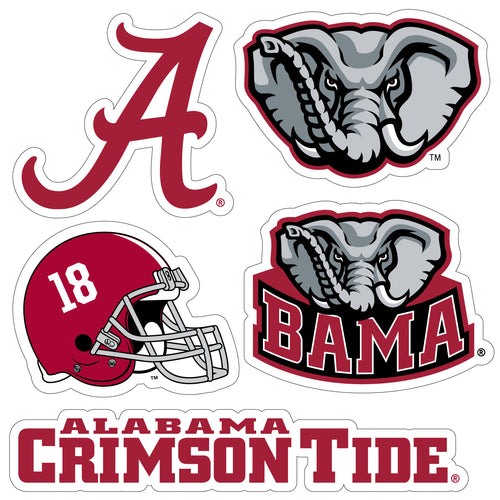 Alabama Crimson Tide Officially Licensed College Sticker Multipack - School Spirit Decal Set 5-Pack