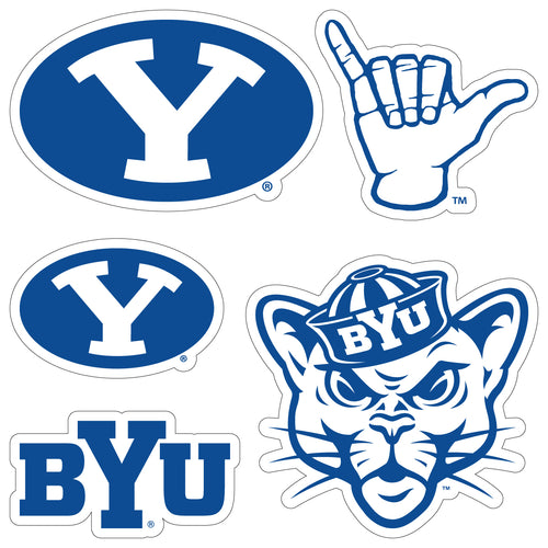 Brigham Young Cougars Officially Licensed College Sticker Multipack - School Spirit Decal Set 5-Pack