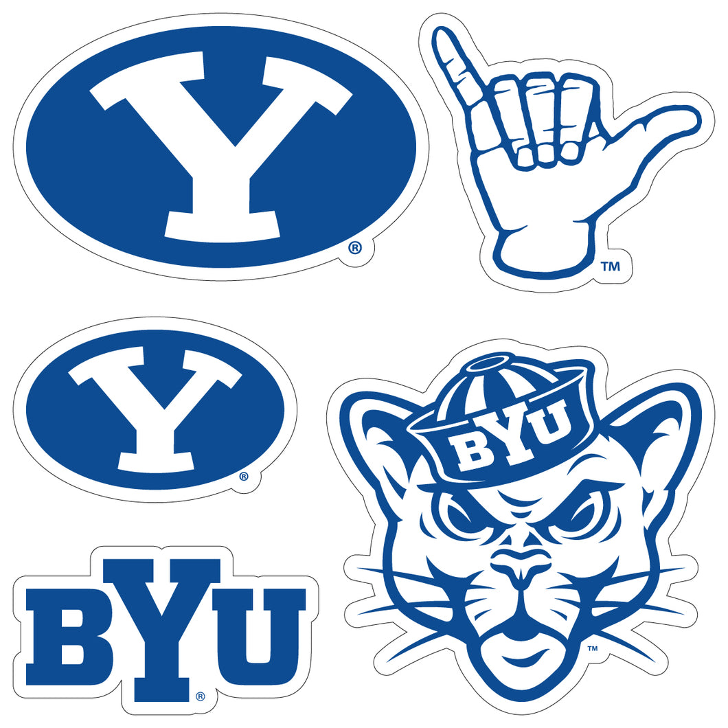 Brigham Young Cougars Officially Licensed College Sticker Multipack - School Spirit Decal Set 5-Pack