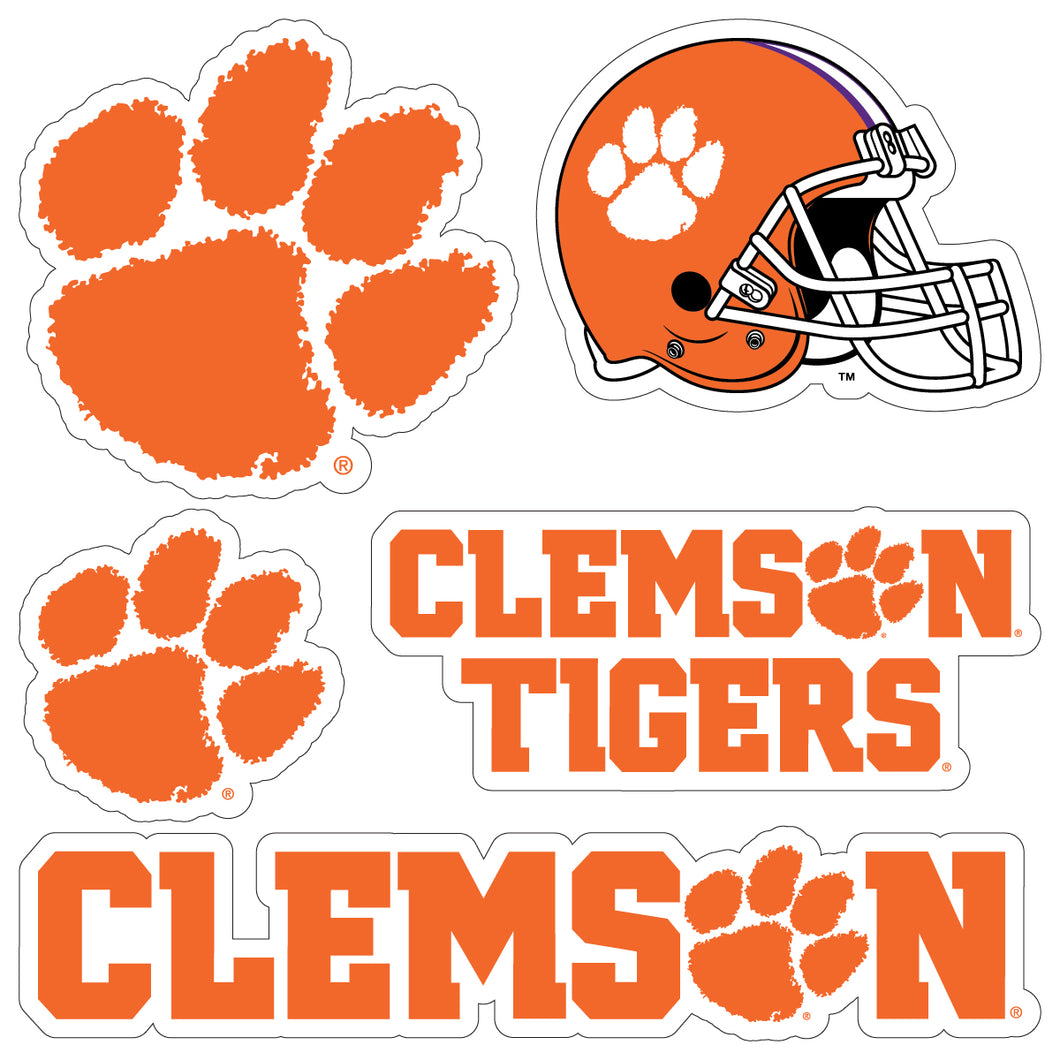 Clemson Tigers Officially Licensed College Sticker Multipack - School Spirit Decal Set 5-Pack
