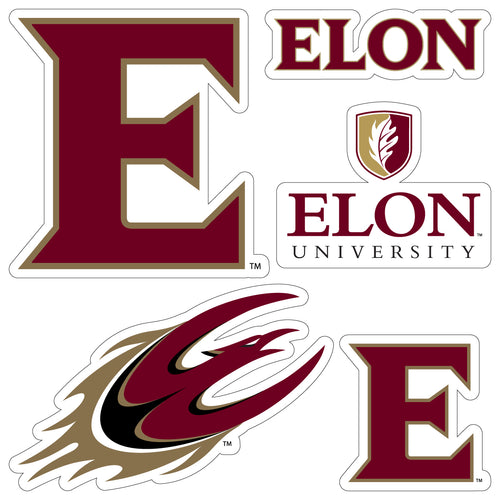Elon University Officially Licensed College Sticker Multipack - School Spirit Decal Set 5-Pack