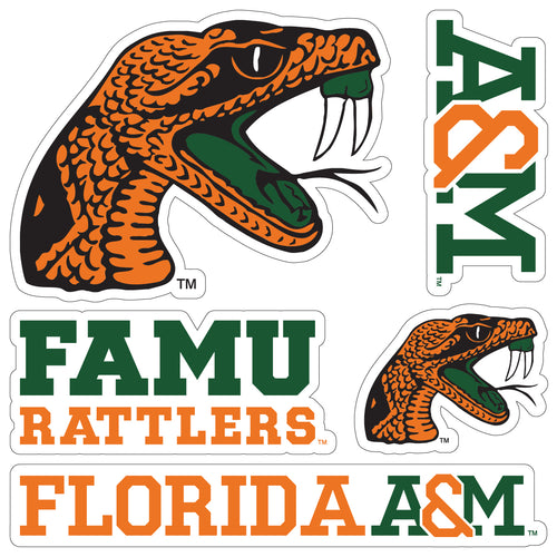 Florida A&M Rattlers Officially Licensed College Sticker Multipack - School Spirit Decal Set 5-Pack