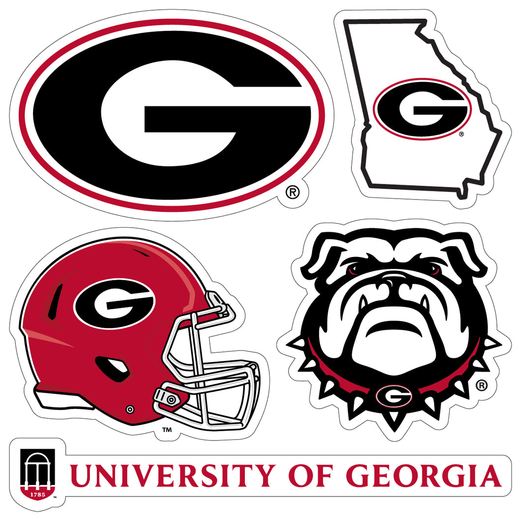 Georgia Bulldogs Officially Licensed College Sticker Multipack - School Spirit Decal Set 5-Pack