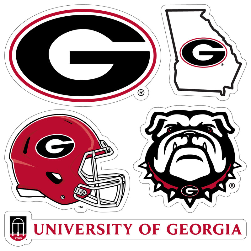Georgia Bulldogs Officially Licensed College Sticker Multipack - School Spirit Decal Set 5-Pack