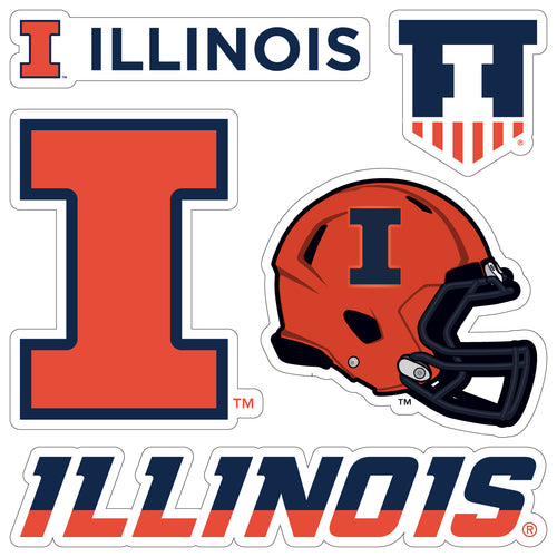 Illinois Fighting Illini Officially Licensed College Sticker Multipack - School Spirit Decal Set 5-Pack