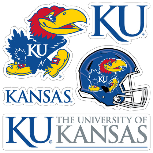 Kansas Jayhawks Officially Licensed College Sticker Multipack - School Spirit Decal Set 5-Pack