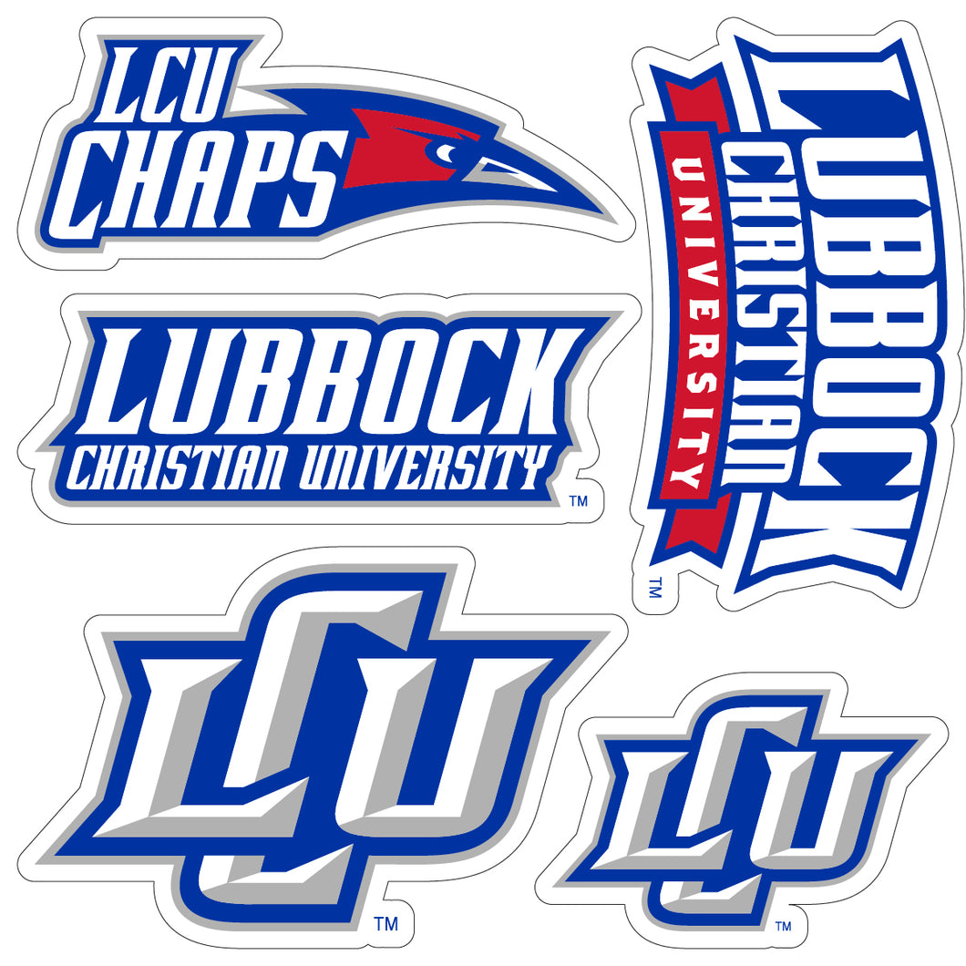 Lubbock Christian University Chaparral Officially Licensed College Sticker Multipack - School Spirit Decal Set 5-Pack