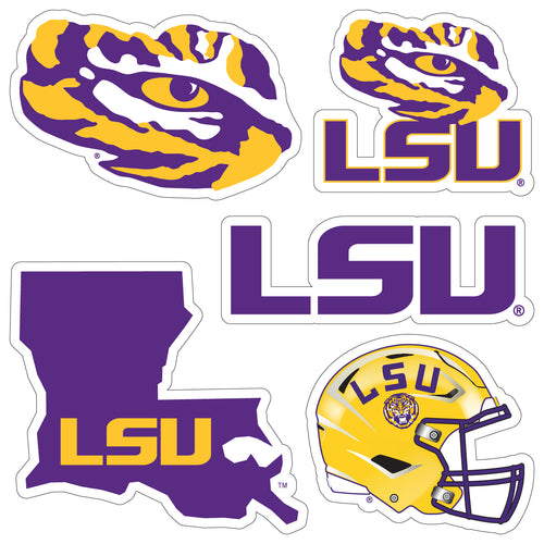 LSU Tigers Officially Licensed College Sticker Multipack - School Spirit Decal Set 5-Pack