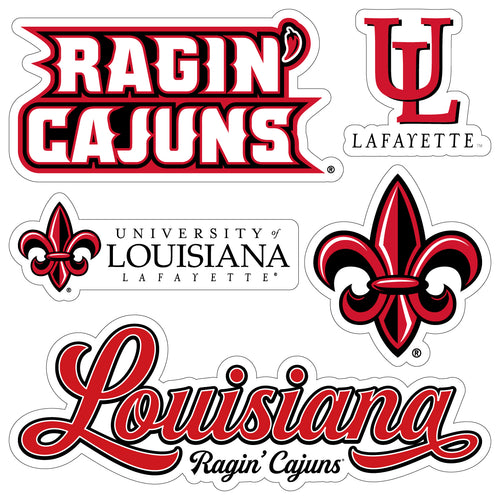 Louisiana at Lafayette Ragin' Cajuns Officially Licensed College Sticker Multipack - School Spirit Decal Set 5-Pack