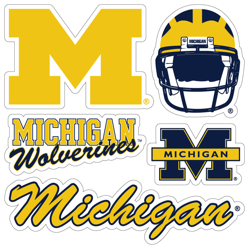 Michigan Wolverines Officially Licensed College Sticker Multipack - School Spirit Decal Set 5-Pack