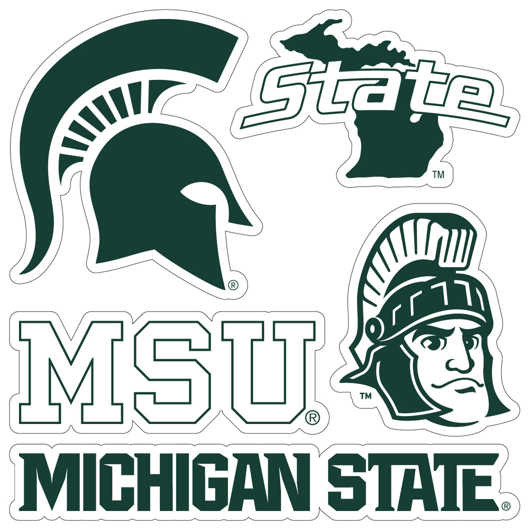 Michigan State Spartans Officially Licensed College Sticker Multipack - School Spirit Decal Set 5-Pack