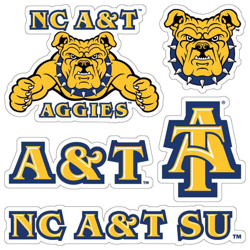 North Carolina A&T State Aggies Officially Licensed College Sticker Multipack - School Spirit Decal Set 5-Pack