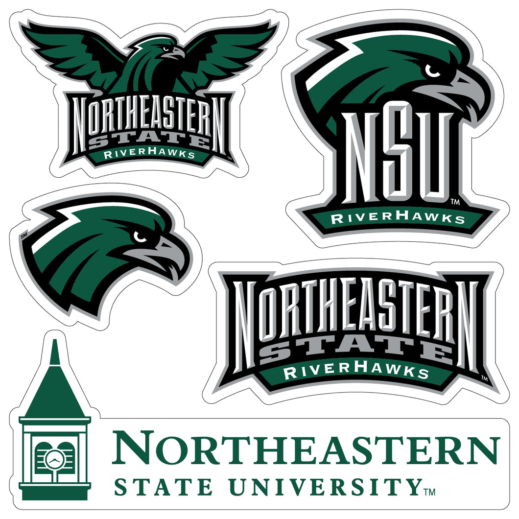 Northeastern State University Riverhawks Officially Licensed College Sticker Multipack - School Spirit Decal Set 5-Pack