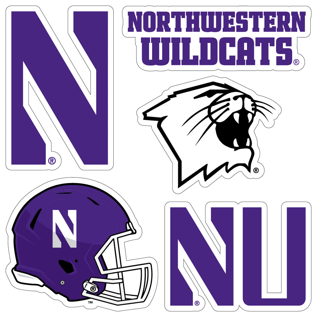 Northwestern University Wildcats Officially Licensed College Sticker Multipack - School Spirit Decal Set 5-Pack