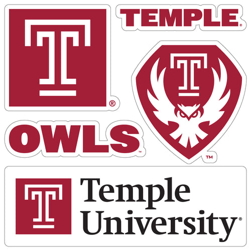 Temple University Officially Licensed College Sticker Multipack - School Spirit Decal Set 5-Pack