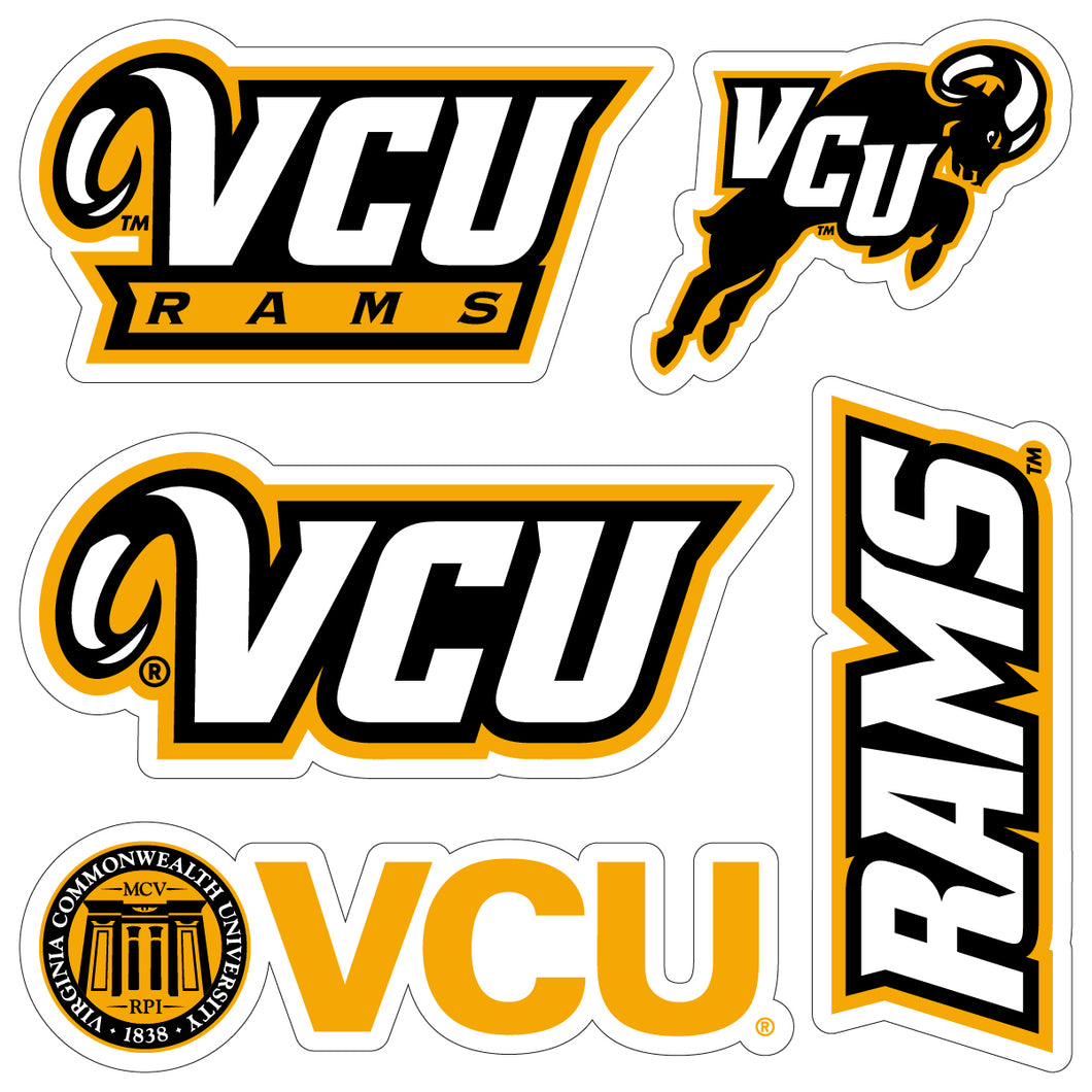 Virginia Commonwealth Officially Licensed College Sticker Multipack - School Spirit Decal Set 5-Pack