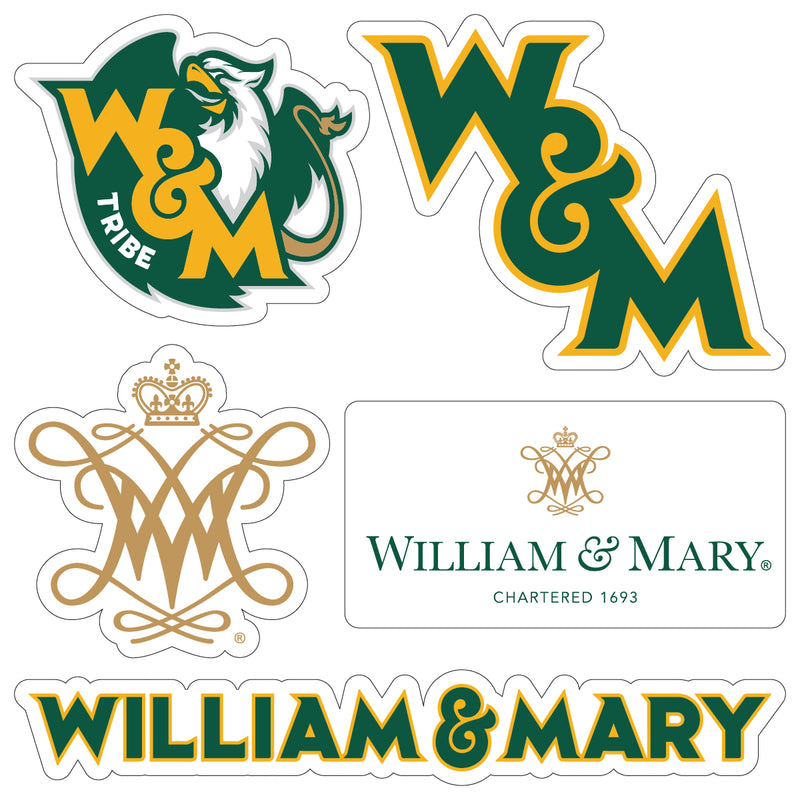 William and Mary Officially Licensed College Sticker Multipack - School Spirit Decal Set 5-Pack