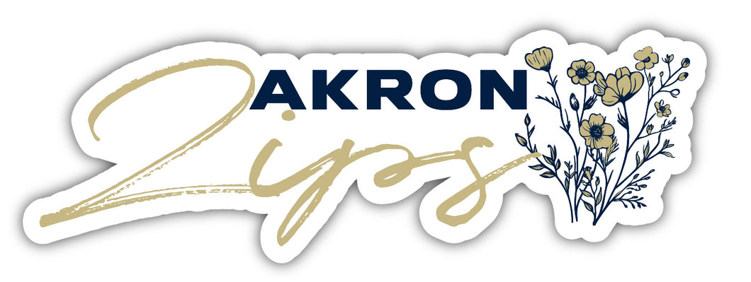 Akron Zips Script Floral Sticker/Magnet - Officially Licensed School Pride Decor 