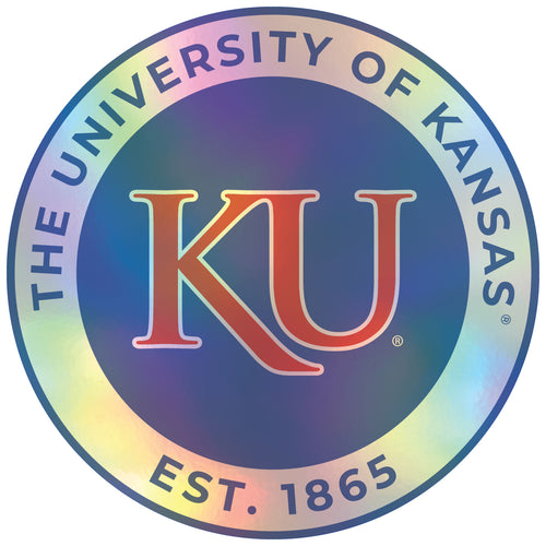 Kansas Jayhawks 8-Inch Holographic Vinyl Decal Sticker Officially Licensed Collegiate Product 4-Pack