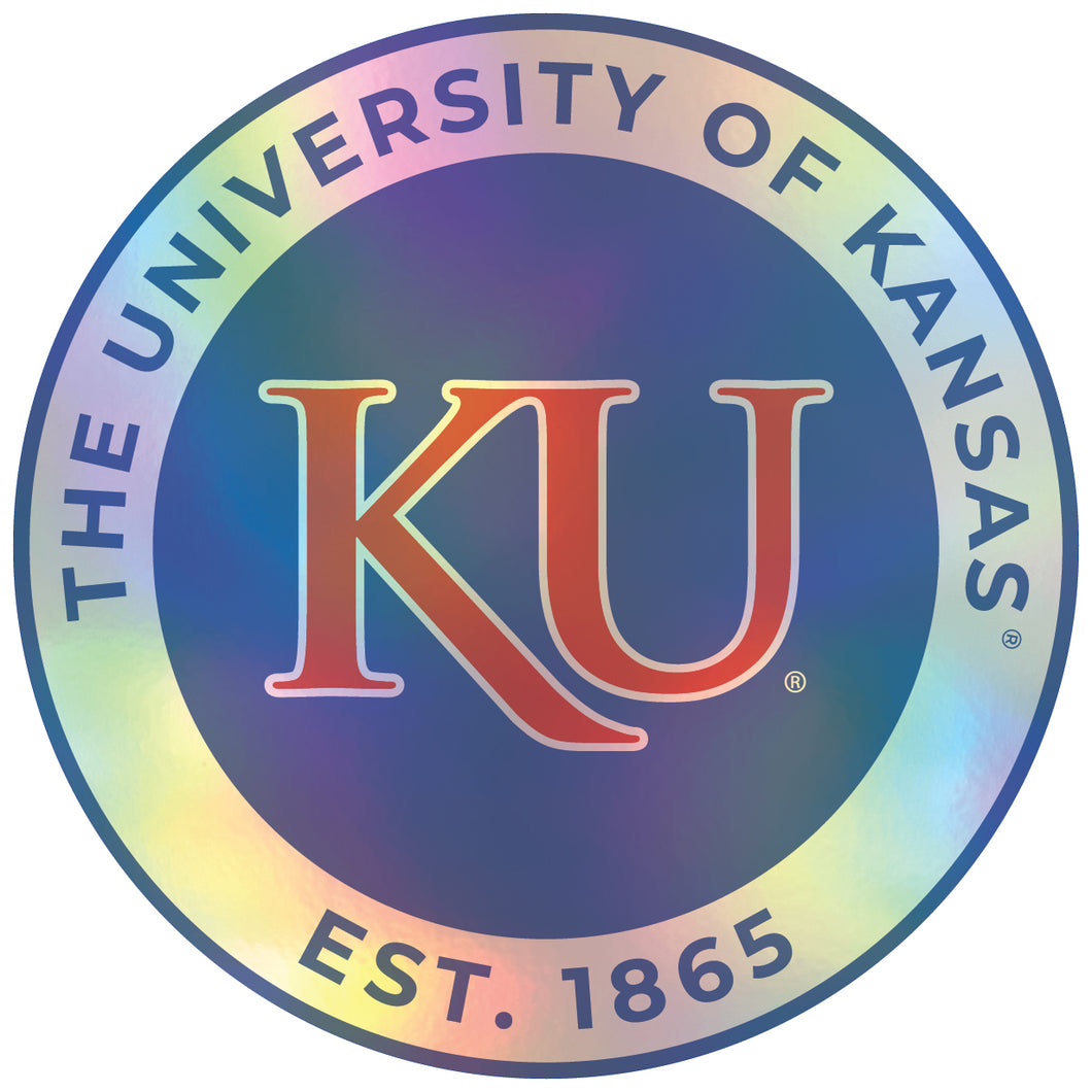 Kansas Jayhawks 8-Inch Holographic Vinyl Decal Sticker Officially Licensed Collegiate Product 4-Pack