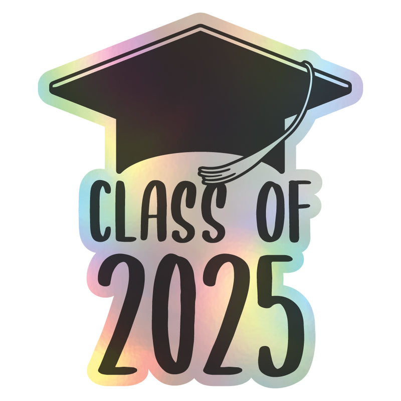 Class of 2025 Holographic Vinyl Sticker Graduation Cap Design 4-Inch