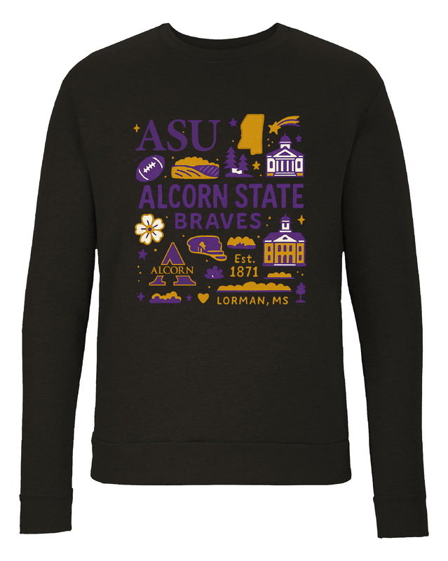 Alcorn State Braves Sweatshirt with Medley Design – Officially Licensed Crewneck Pullover Large Front