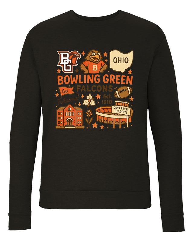 Bowling Green Falcons Sweatshirt with Medley Design – Officially Licensed Crewneck Pullover Large Front