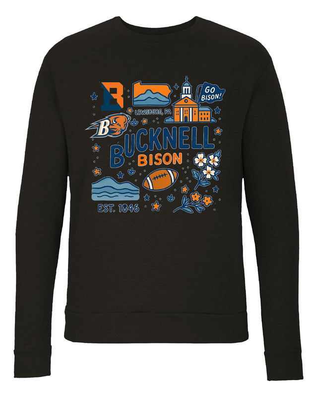 Bucknell University Bison Sweatshirt with Medley Design – Officially Licensed Crewneck Pullover Large Front