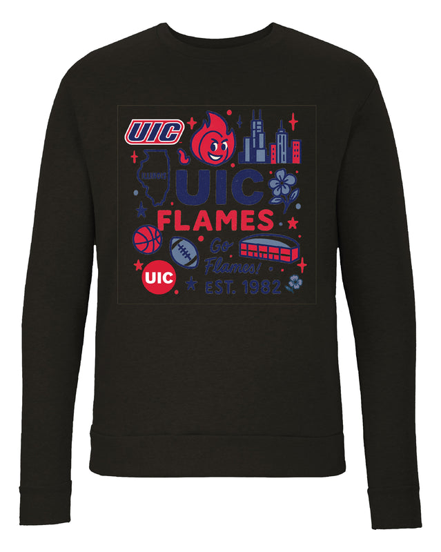 University of Illinois at Chicago Sweatshirt with Medley Design – Officially Licensed Crewneck Pullover Large Front