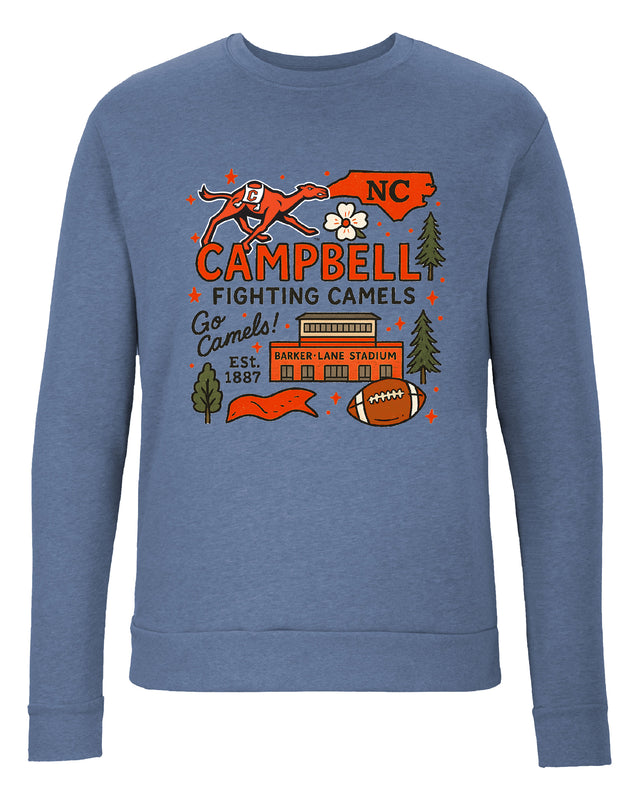 Campbell University Fighting Camels Sweatshirt with Medley Design – Officially Licensed Crewneck Pullover Large Front