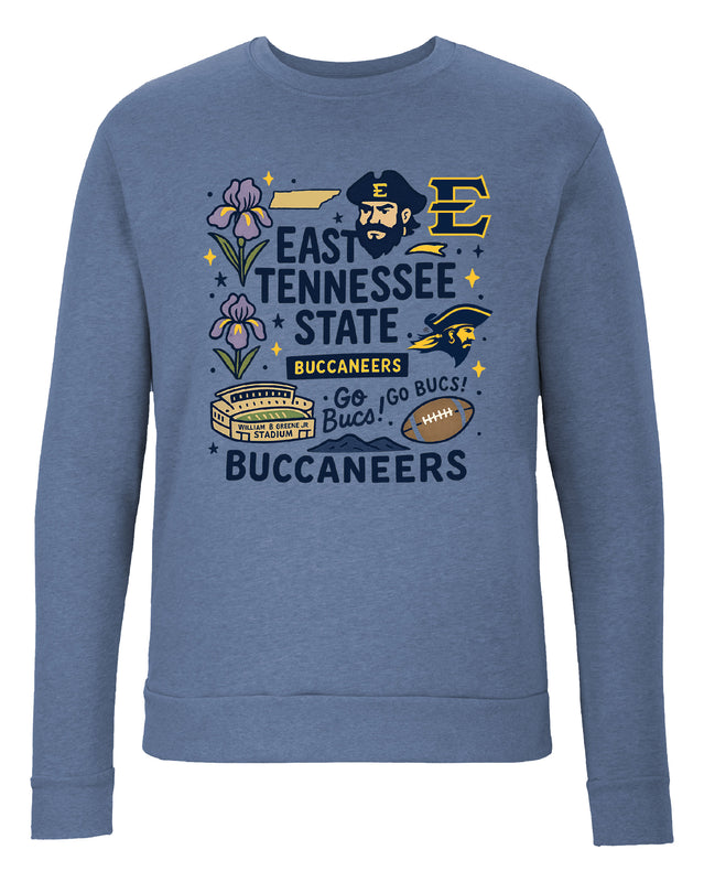 East Tennessee State University Sweatshirt with Medley Design – Officially Licensed Crewneck Pullover Large Front