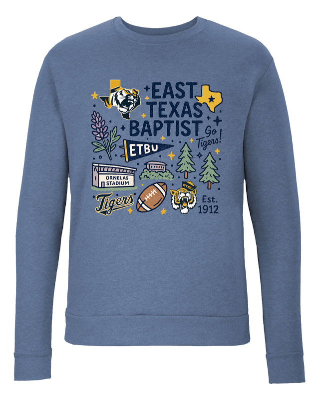 East Texas Baptist University Sweatshirt with Medley Design – Officially Licensed Crewneck Pullover Large Front