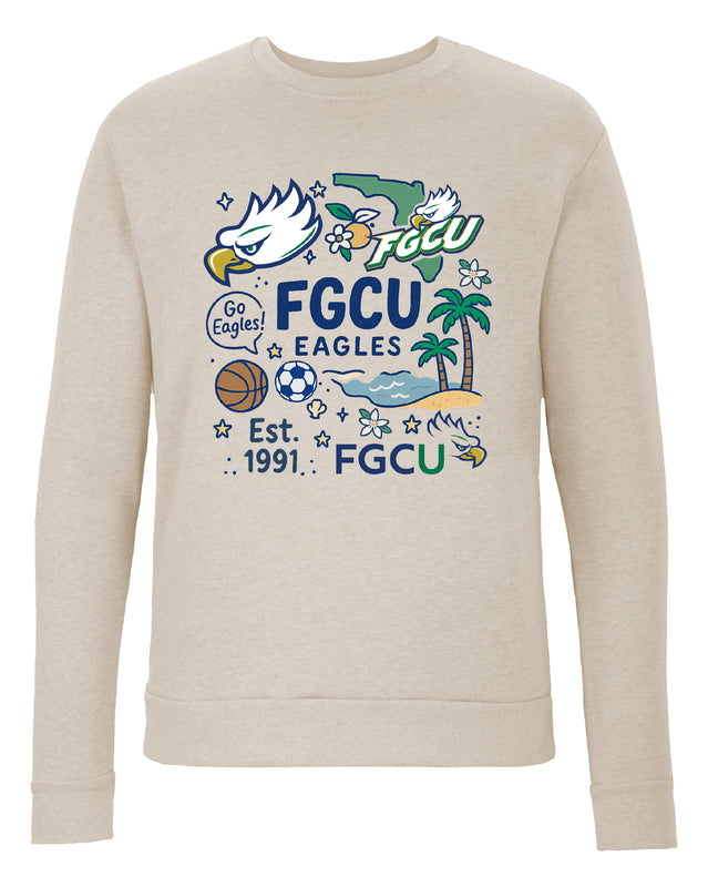 Florida Gulf Coast Eagles Sweatshirt with Medley Design – Officially Licensed Crewneck Pullover Large Front
