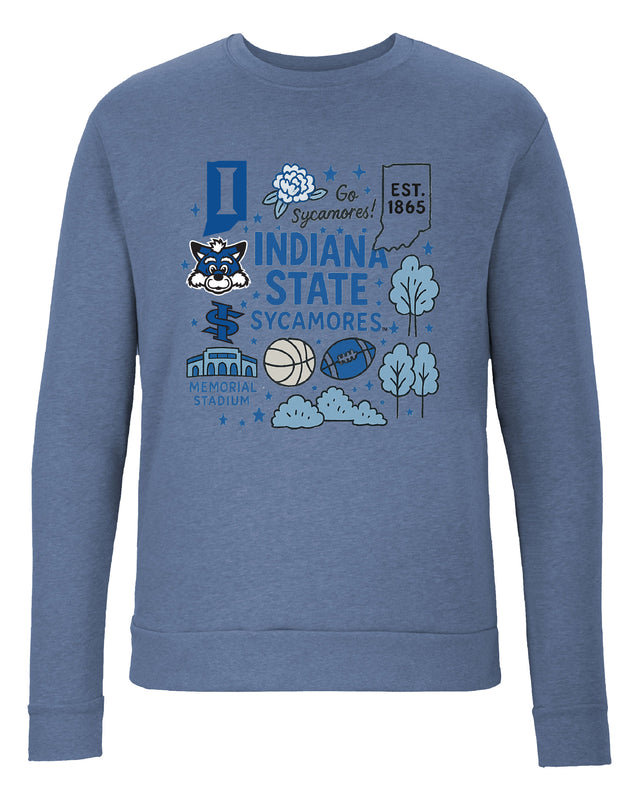 Indiana State University Sweatshirt with Medley Design – Officially Licensed Crewneck Pullover Large Front