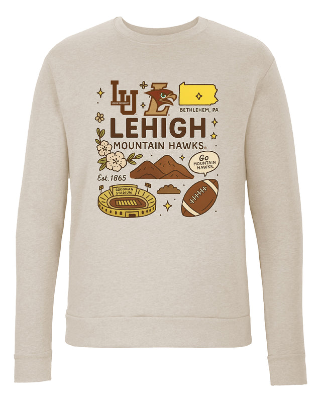 Lehigh University Mountain Hawks Sweatshirt with Medley Design – Officially Licensed Crewneck Pullover Large Front