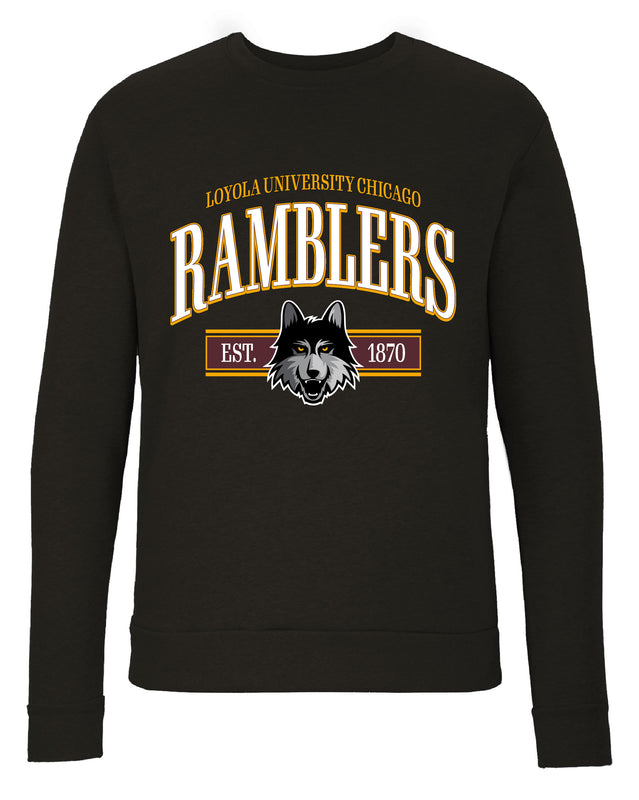 Loyola University Ramblers Sweatshirt with Mascot Graphics – Officially Licensed Crewneck Pullover Large Front