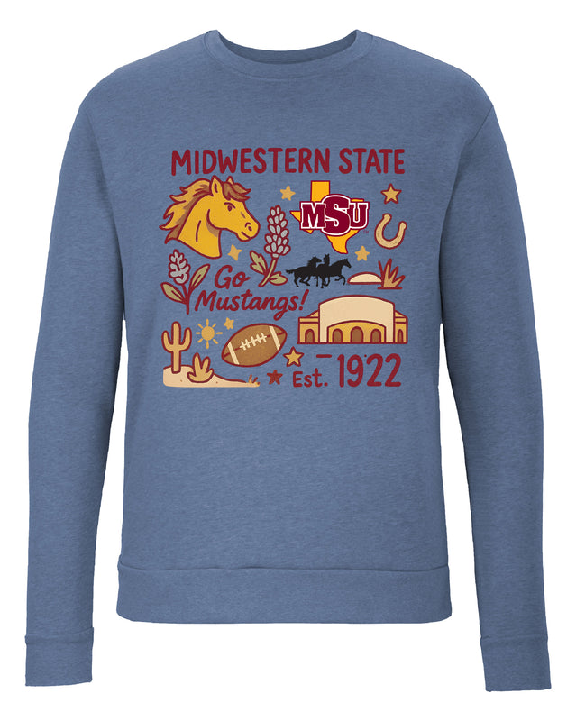 Midwestern State University Mustangs Sweatshirt with Medley Design – Officially Licensed Crewneck Pullover Large Front