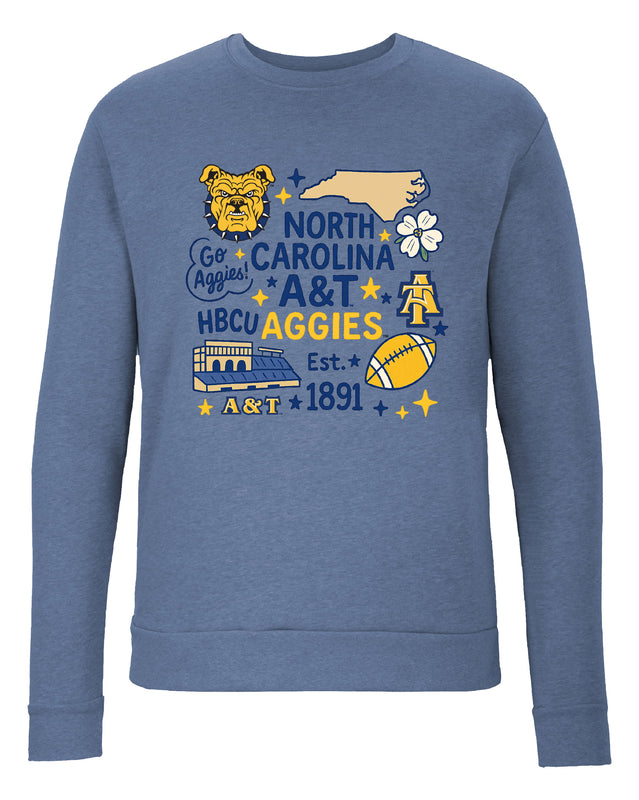 North Carolina A&T State Aggies Sweatshirt with Medley Design – Officially Licensed Crewneck Pullover Large Front