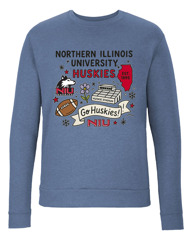 Northern Illinois Huskies Sweatshirt with Medley Design – Officially Licensed Crewneck Pullover Large Front