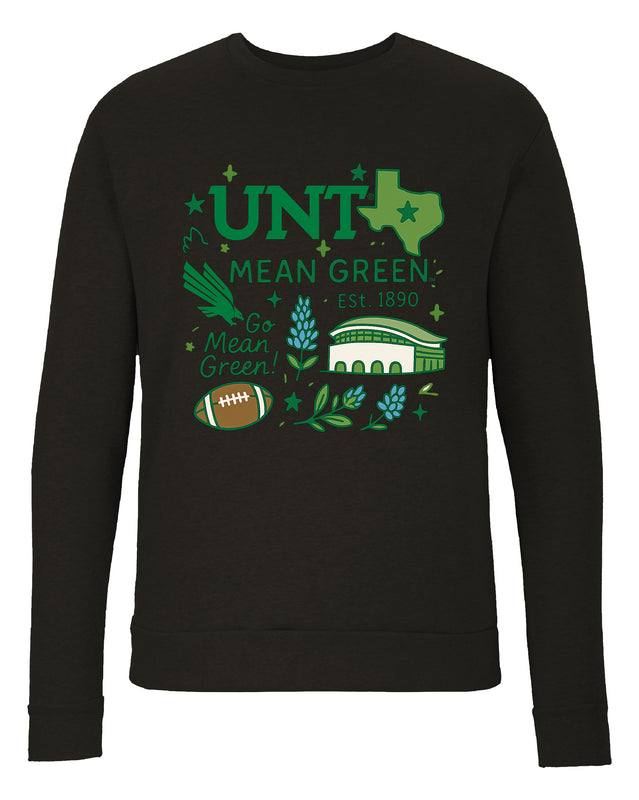 North Texas Sweatshirt with Medley Design – Officially Licensed Crewneck Pullover Large Front