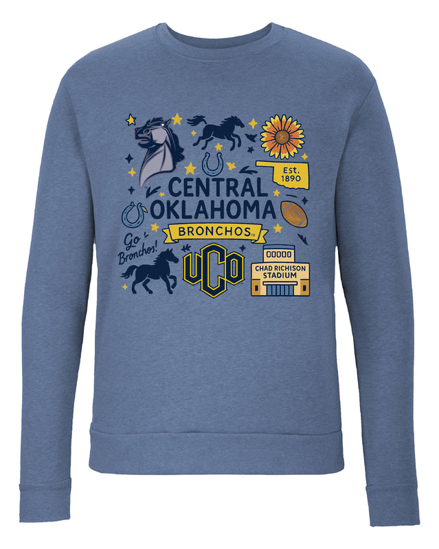 University of Central Oklahoma Bronchos Sweatshirt with Medley Design – Officially Licensed Crewneck Pullover Large Front
