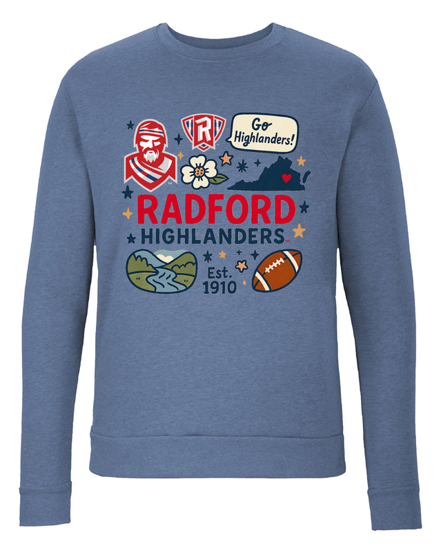 Radford University Highlanders Sweatshirt with Medley Design – Officially Licensed Crewneck Pullover Large Front