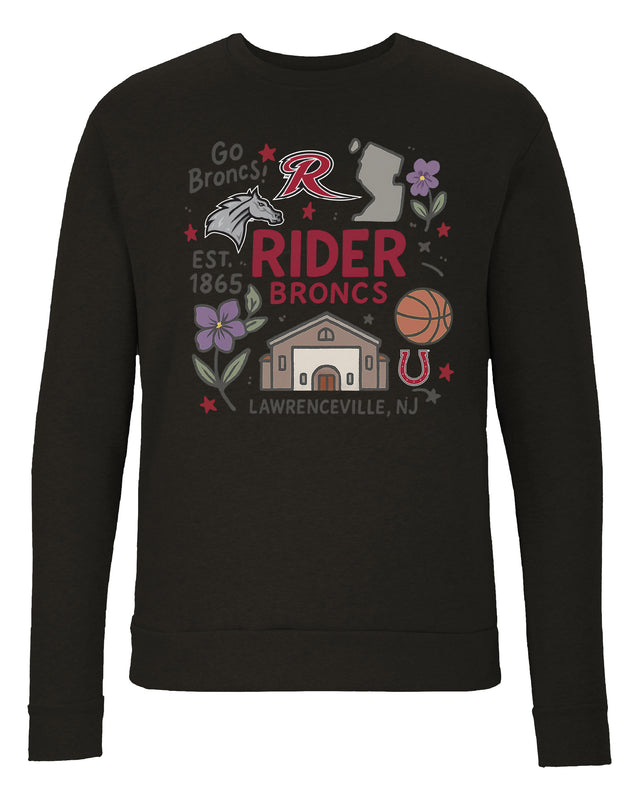 Rider University Broncs Sweatshirt with Medley Design – Officially Licensed Crewneck Pullover Large Front