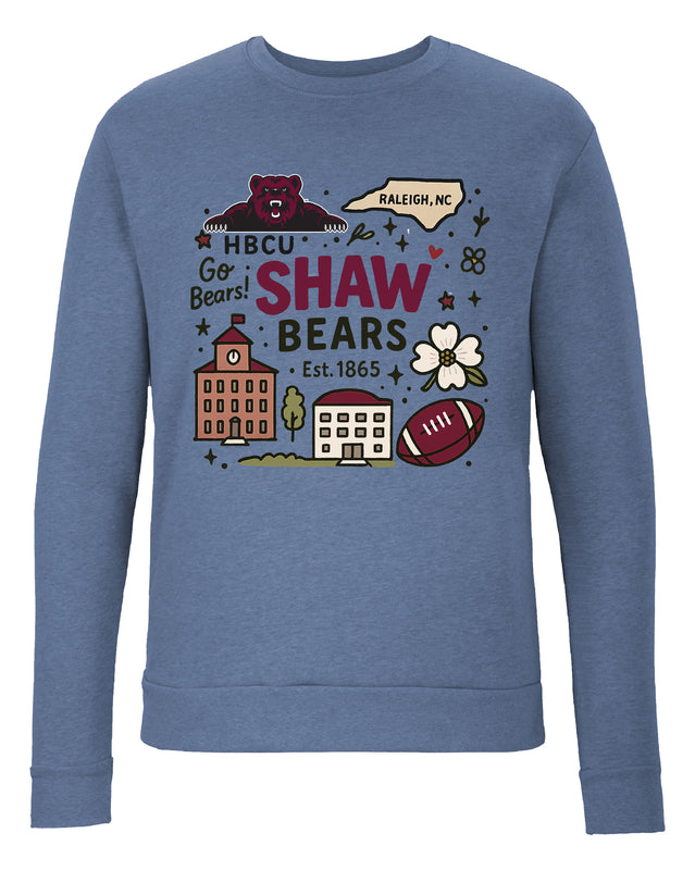 Shaw University Bears Sweatshirt with Medley Design – Officially Licensed Crewneck Pullover Large Front