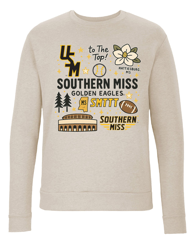 Southern Mississippi Golden Eagles Sweatshirt with Medley Design – Officially Licensed Crewneck Pullover Large Front