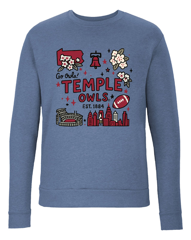 Temple University Sweatshirt with Medley Design – Officially Licensed Crewneck Pullover Large Front
