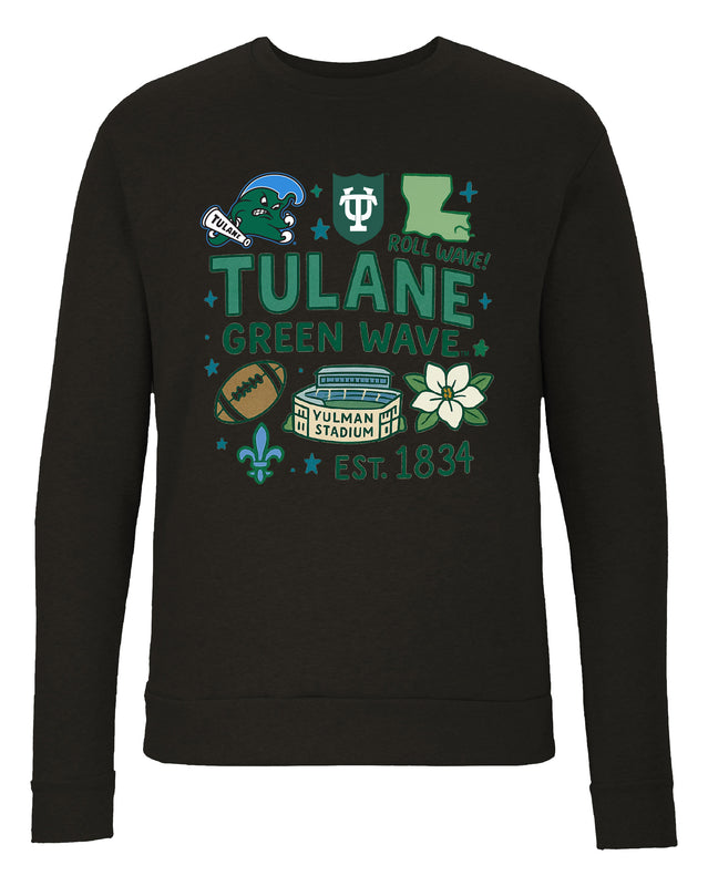 Tulane University Green Wave Sweatshirt with Medley Design – Officially Licensed Crewneck Pullover Large Front
