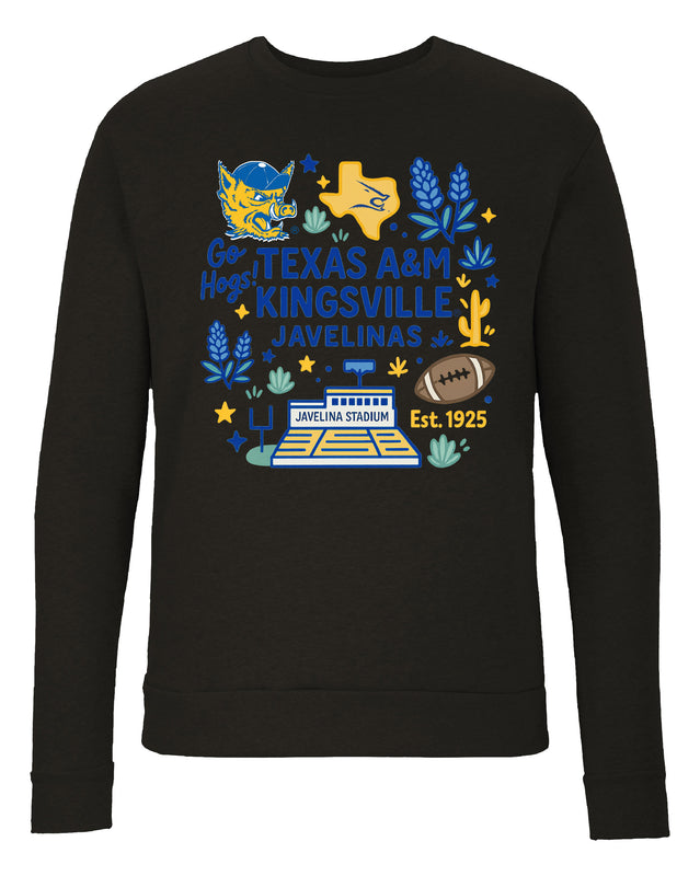 Texas A&M Kingsville Javelinas Sweatshirt with Medley Design – Officially Licensed Crewneck Pullover Large Front