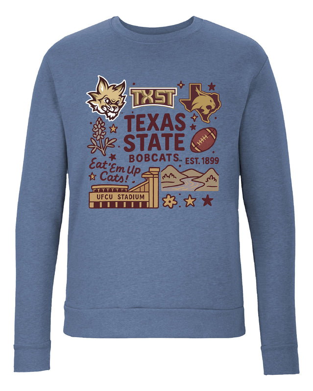 Texas State Bobcats Sweatshirt with Medley Design – Officially Licensed Crewneck Pullover Large Front